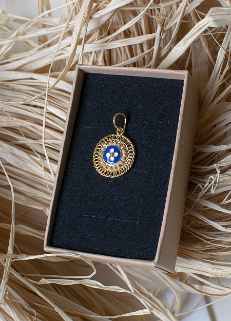 Кулон CARAMUJOS Guarnição de açafate,  позолоченное серебро  1,7g,  синяя эмаль 