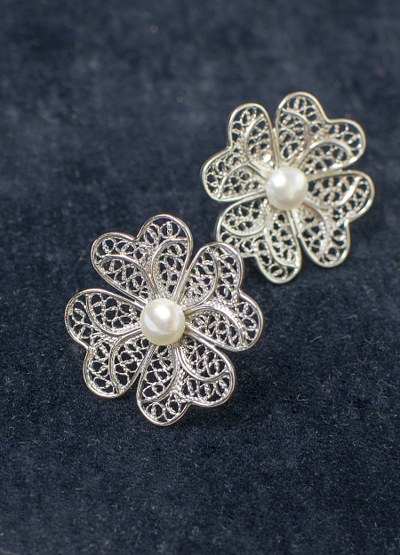 Серьги "Цветок с жемчужиной"